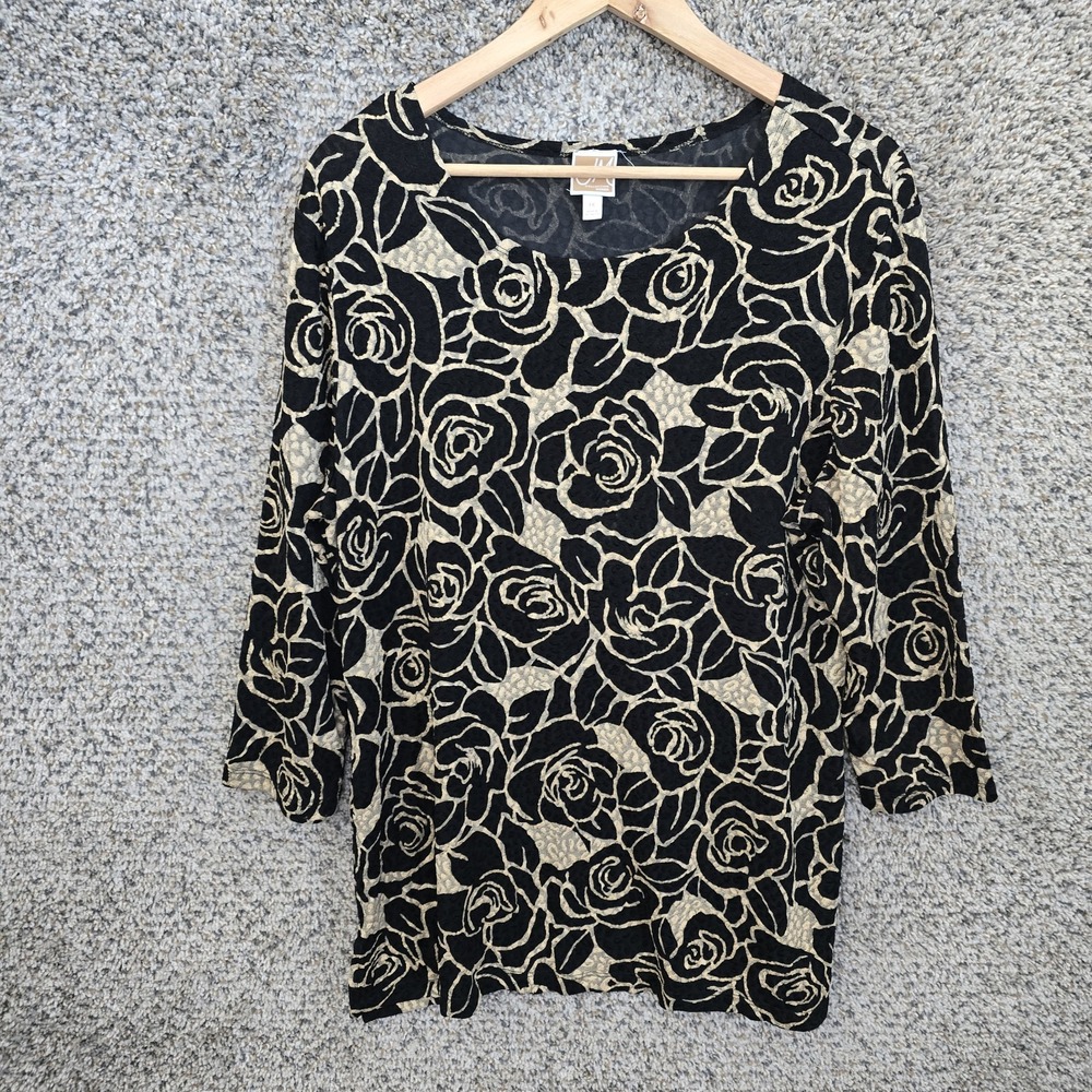 JM Collection Top Womens Plus 1X Black Scoop Neck Stretch Blouse Tunic Casual